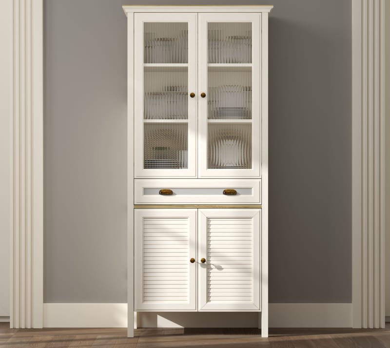 Murina Monitoimikaappi 88x194 cm - Kerma, tammi, harmaa - Säilytys - Kaappi - Vitriini