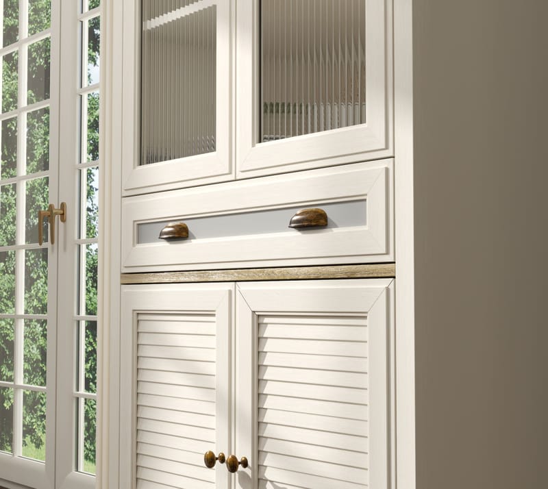 Murina Monitoimikaappi 88x194 cm - Kerma, tammi, harmaa - Säilytys - Kaappi - Vitriini