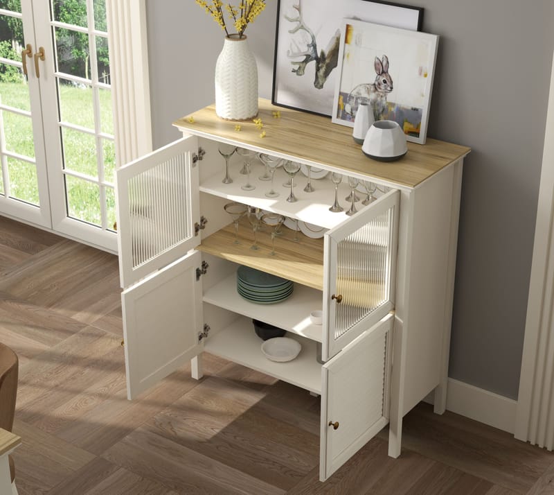 Natira Monitoimikaappi 110x120 cm - Kerma ja tammi - Säilytys - Kaappi - Vitriini