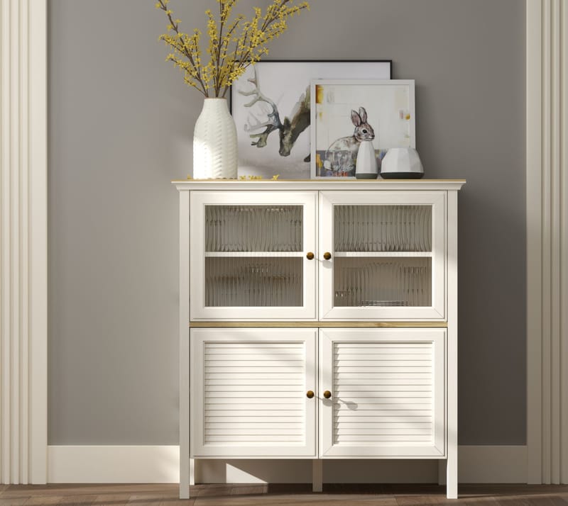 Natira Monitoimikaappi 110x120 cm - Kerma ja tammi - Säilytys - Kaappi - Vitriini