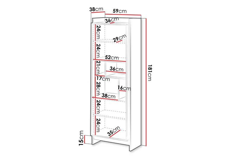 Polina Vitriinikaappi 59x181 cm - Ruskea / Musta - Säilytys - Kaappi - Vitriini