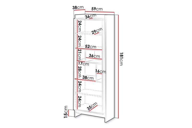 Polina Vitriinikaappi 59x181 cm - Ruskea / Musta - Säilytys - Kaappi - Vitriini