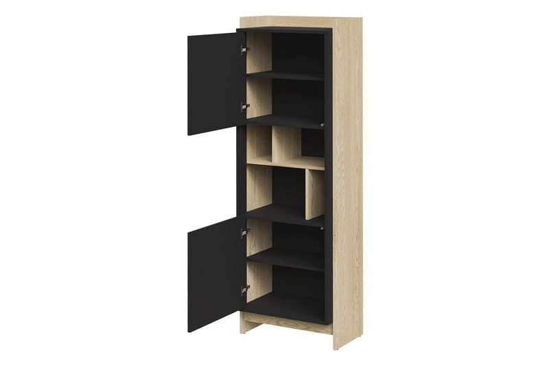 Polina Vitriinikaappi 59x181 cm - Ruskea / Musta - Säilytys - Kaappi - Vitriini