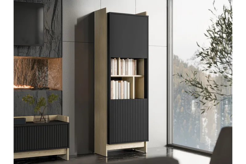 Polina Vitriinikaappi 59x181 cm - Ruskea / Musta - Säilytys - Kaappi - Vitriini