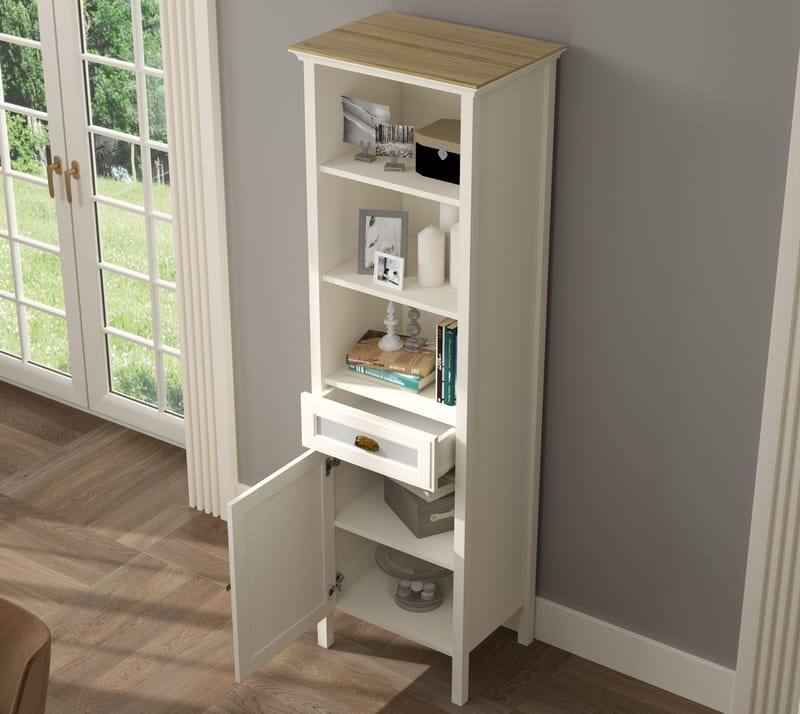 Rilena Monitoimikaappi 60x194 cm - Kerma, tammi, harmaa - Säilytys - Kaappi - Säilytyskaappi