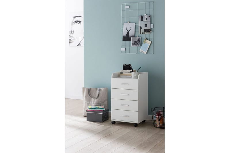 Rullakontti Wohnling 4 laatikkoa, pyörillä, säilytyslokero, peitetty lastulevy, moderni tyyli Valkoinen - Valkoinen - Säilytys - Säilytyskalusteet - Lipasto - Laatikostot