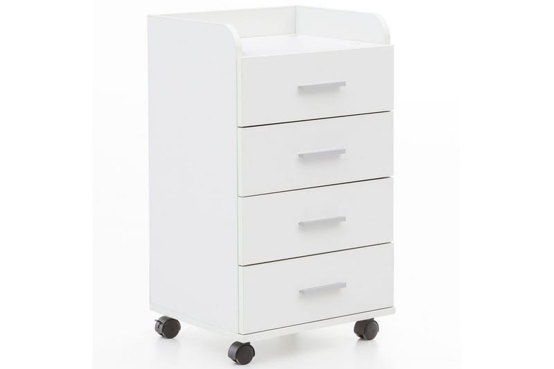 Rullakontti Wohnling 4 laatikkoa, pyörillä, säilytyslokero, peitetty lastulevy, moderni tyyli Valkoinen, Valkoinen