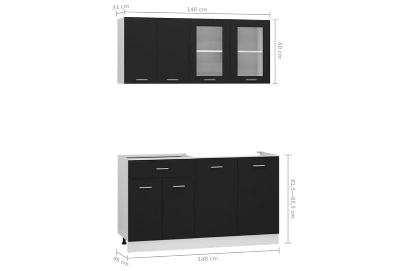 4-osainen keittiön kaappisarja musta lastulevy - Musta - Keittiökaappi - Säilytyskaappi