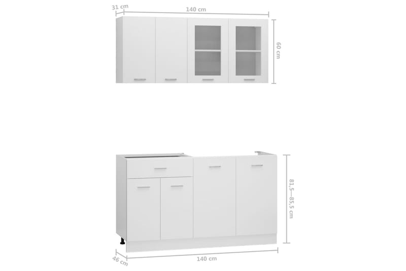 4-osainen keittiön kaappisarja valkoinen lastulevy - Valkoinen - Keittiökaappi - Säilytyskaappi