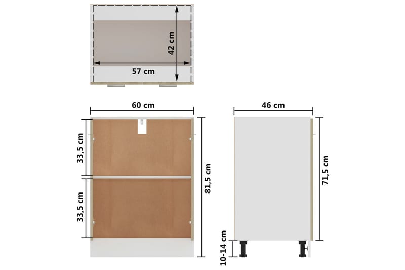 Alakaappi Sonoma-tammi 60x46x81,5 cm lastulevy - Ruskea - Keittiökaappi - Säilytyskaappi