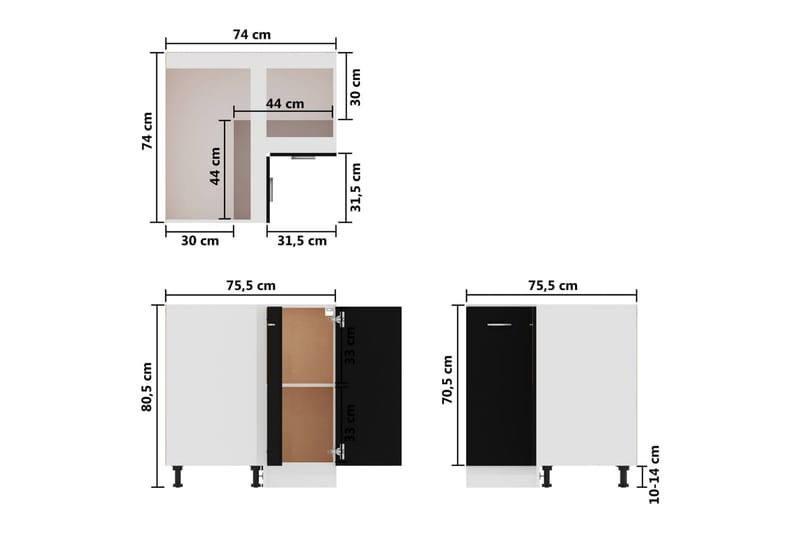 Alakulmakaappi musta 75,5x75,5x80,5 cm lastulevy - Musta - Keittiökaappi - Säilytyskaappi