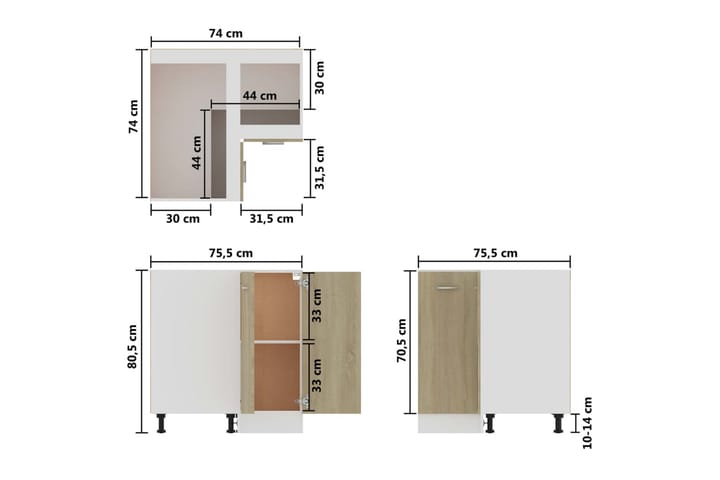 Alakulmakaappi Sonoma-tammi 75,5x75,5x80,5 cm lastulevy - Ruskea - Keittiökaappi - Säilytyskaappi