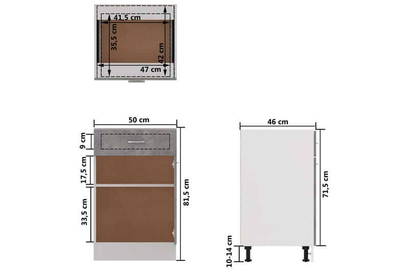 Alalipastokaappi betoninharmaa 50x46x81,5 cm lastulevy - Harmaa - Keittiökaappi - Säilytyskaappi