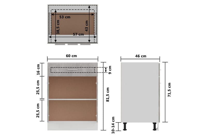 Alalipastokaappi betoninharmaa 60x46x81,5 cm lastulevy - Harmaa - Keittiökaappi - Säilytyskaappi