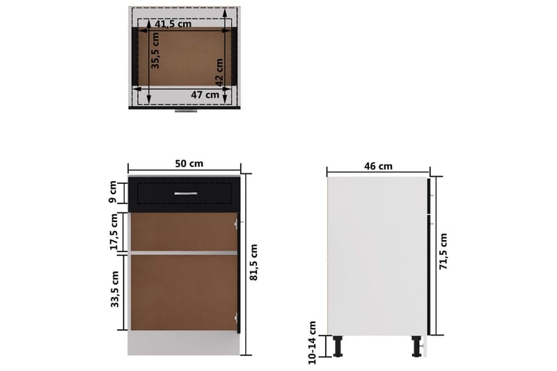 Alalipastokaappi musta 50x46x81,5 cm lastulevy - Musta - Keittiökaappi - Säilytyskaappi