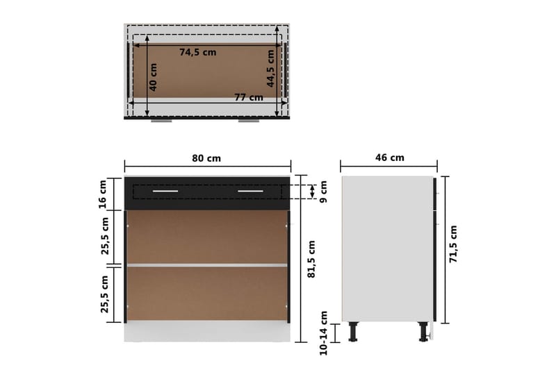 Alalipastokaappi musta 80x46x81,5 cm lastulevy - Musta - Keittiökaappi - Säilytyskaappi