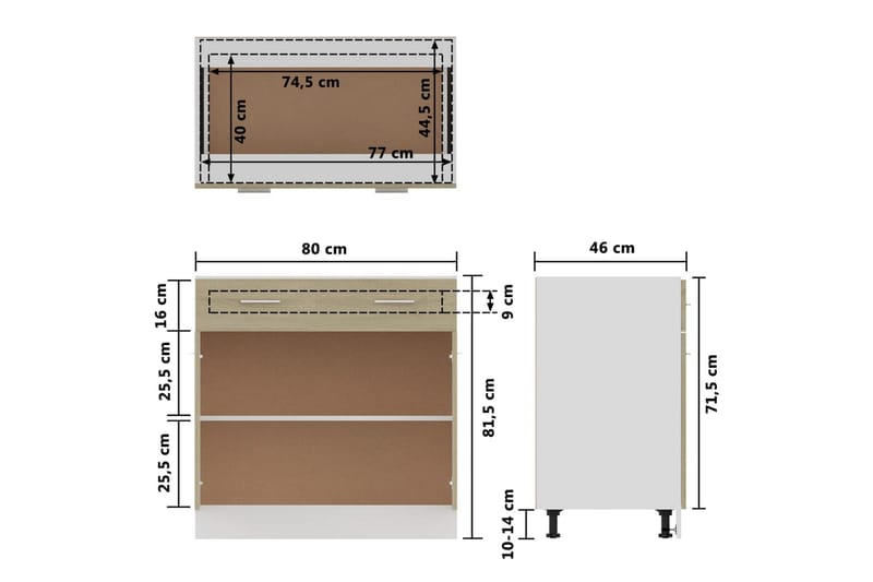 Alalipastokaappi Sonoma-tammi 80x46x81,5 cm lastulevy - Ruskea - Keittiökaappi - Säilytyskaappi