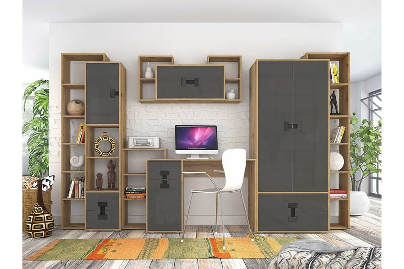 Castlebay Highboard Grey High Gloss - Säilytys - Kaappi - Säilytyskaappi