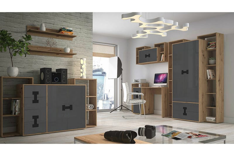 Castlebay Highboard Grey High Gloss - Säilytys - Kaappi - Säilytyskaappi