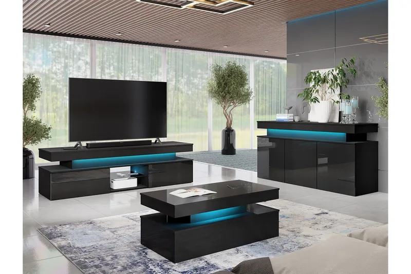 Highboard Glenndale - Musta - Säilytys - Kaappi - Säilytyskaappi