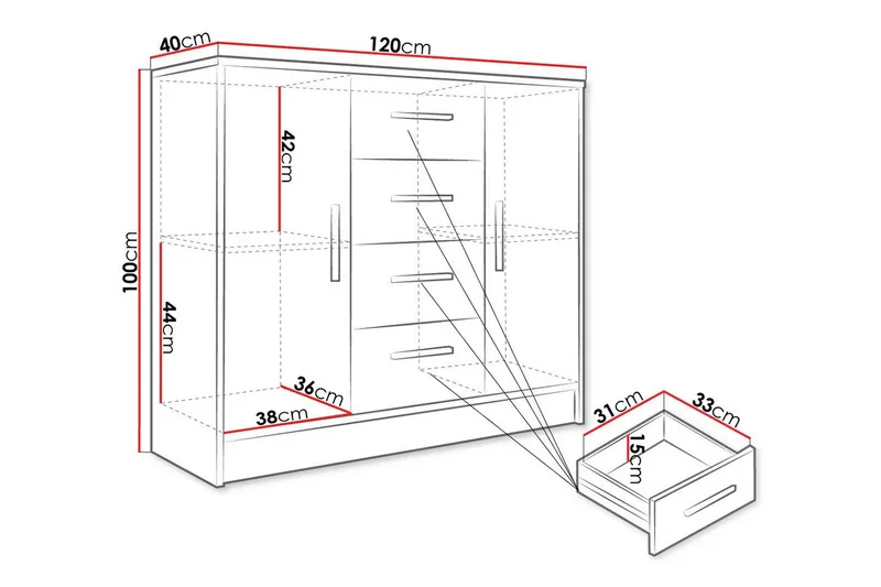 Highboard Kintore - Valkoinen - Säilytys - Kaappi - Säilytyskaappi