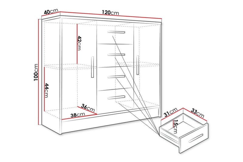 Highboard Kintore - Valkoinen - Säilytys - Kaappi - Säilytyskaappi