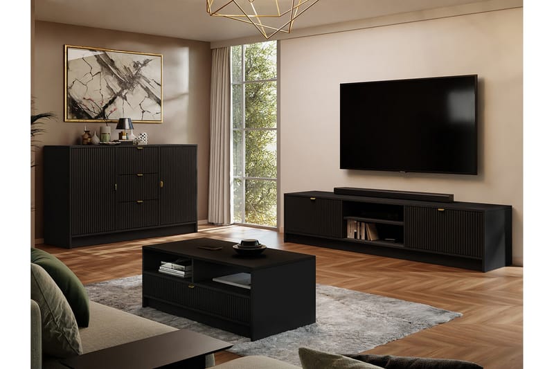 Highboard Novaj - Musta - Säilytys - Kaappi - Säilytyskaappi