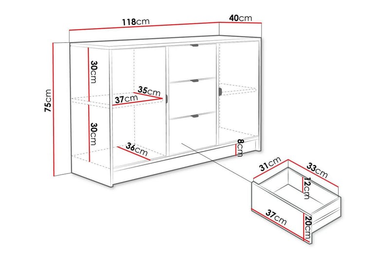 Highboard Novaj - Musta - Säilytys - Kaappi - Säilytyskaappi