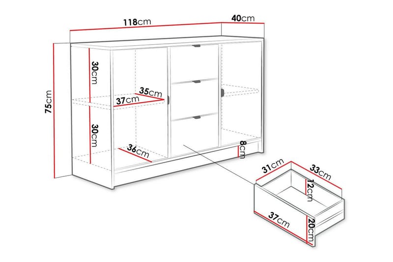 Highboard Novaj - Musta - Säilytyskaappi