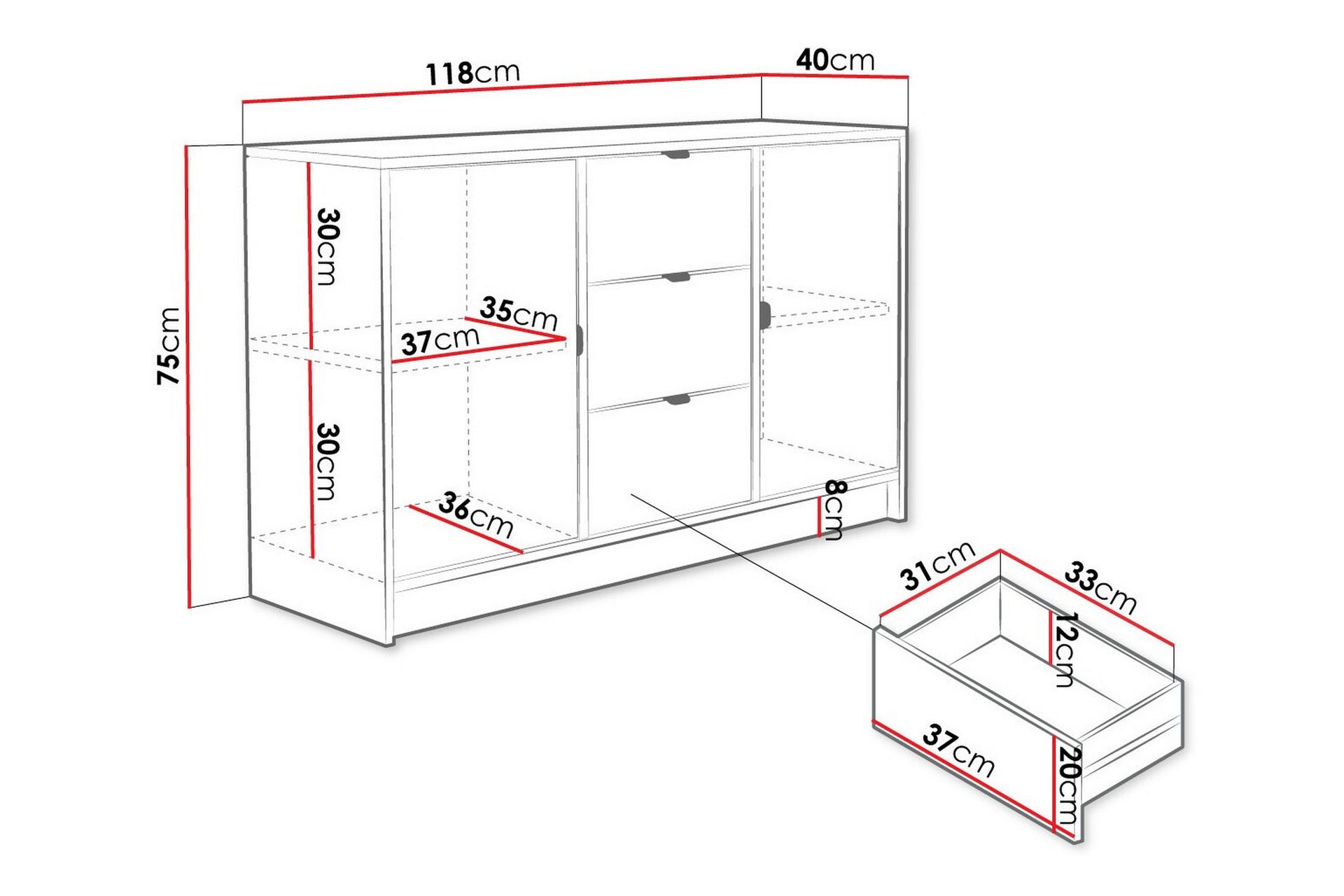 Highboard Novaj - Valkoinen - Säilytys - Kaappi - Säilytyskaappi