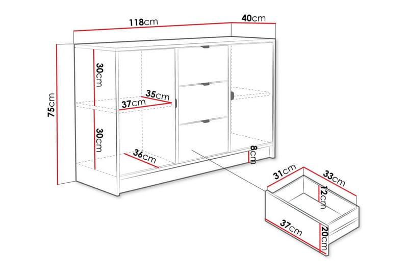 Highboard Novaj - Valkoinen - Säilytys - Kaappi - Säilytyskaappi