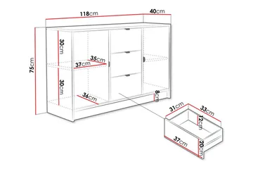 Highboard Novaj - Valkoinen - Säilytys - Kaappi - Säilytyskaappi