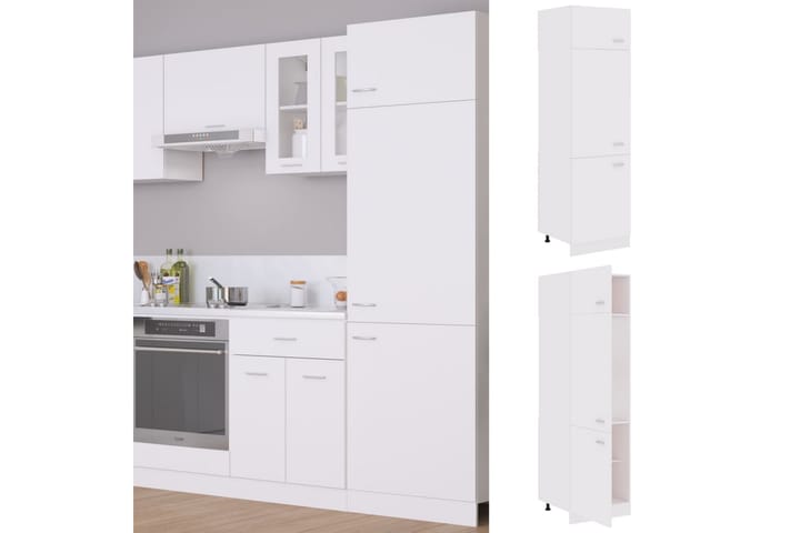 Kaappi jääkaapille valkoinen 60x57x207cm lastulevy - Valkoinen - Keittiökaappi - Säilytyskaappi