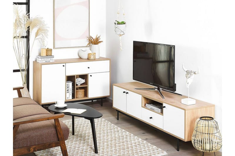 Kaappi Pylaros 118x40 cm - Vaalea puu / valkoinen - Säilytys - Kaappi - Säilytyskaappi