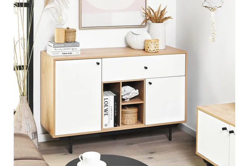 Kaappi Pylaros 118x40 cm - Vaalea puu / valkoinen - Säilytys - Kaappi - Säilytyskaappi