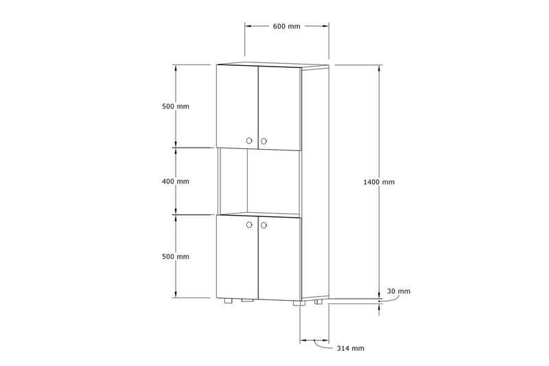 Keittiökaappi Violaceae 60x140 cm - Valkoinen - Säilytys - Kaappi - Säilytyskaappi