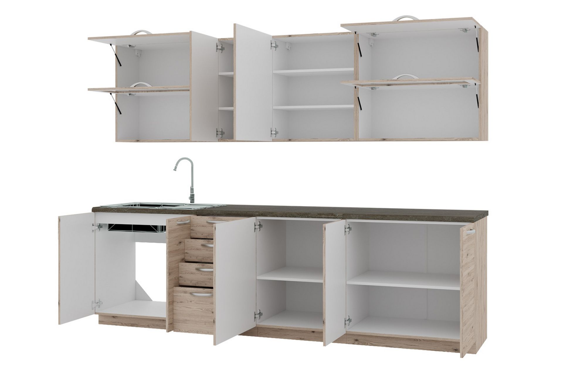 Keittiökaluste Croignon 260 cm - Beige / Harmaa - Talo & remontointi - Keittiö & kylpyhuone - Keittiö & kodinhoitohuone - Keittiön sisustus - Keittiökaappi