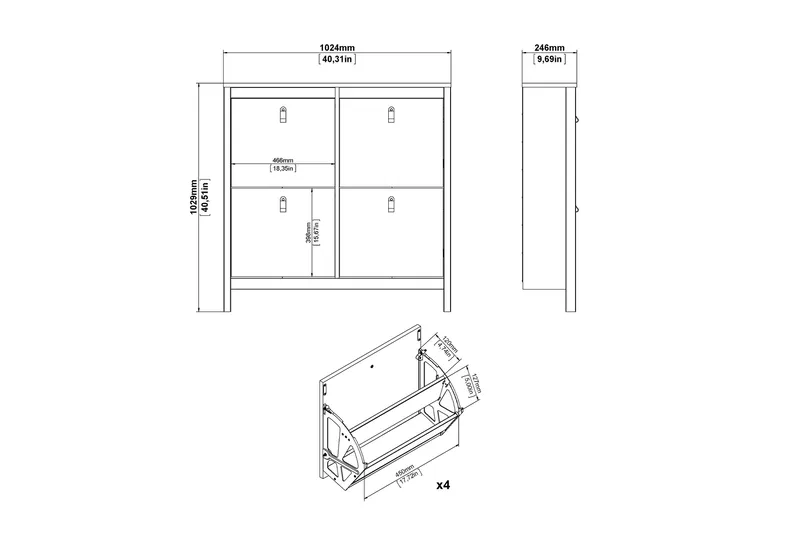 Kenkäkaappi Osterholm 25x102 cm - Valkoinen - Säilytys - Kaappi - Säilytyskaappi