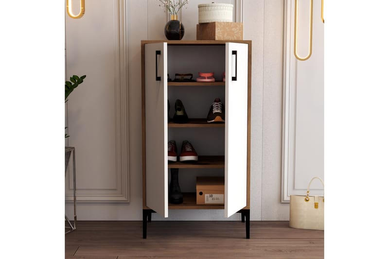 Kenkäkaappi Praha 35x60 cm - Pähkinä/Valkoinen - Säilytys - Kaappi - Säilytyskaappi
