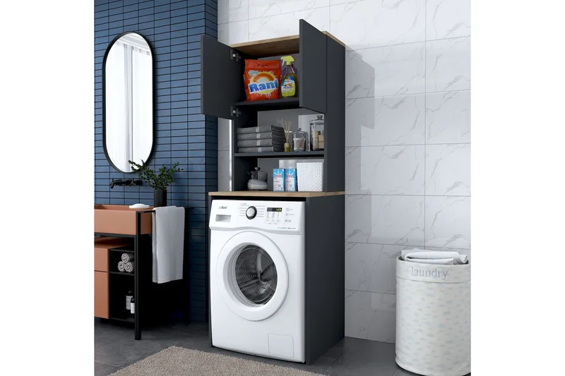 Korkea kaappi Ramdev - Pähkinä/Antrasiitti - Talo & remontointi - Keittiö & kylpyhuone - Kylpyhuone - Kylpyhuonekalusteet - Allaskaappi