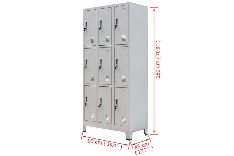 Lukkokaappi 9 lokerolla teräs 90x45x180 cm Harmaa - Harmaa - Säilytys - Kaappi - Säilytyskaappi