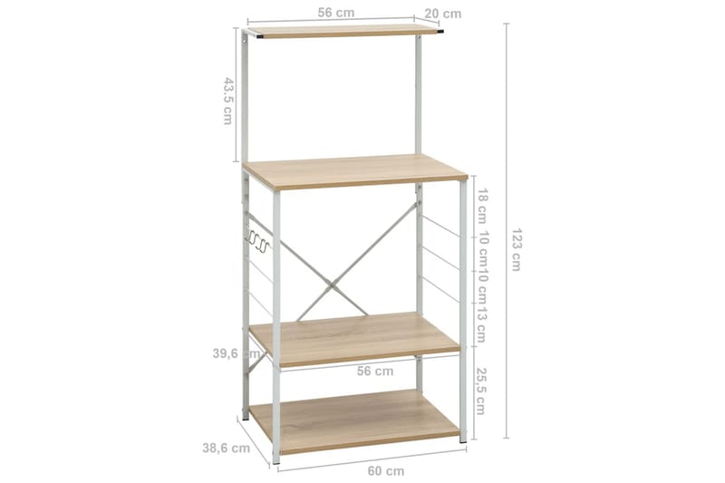 Mikroaaltouunikaappi valk. ja tammi 60x39,6x123 cm lastulevy - Keittiökaappi - Säilytyskaappi