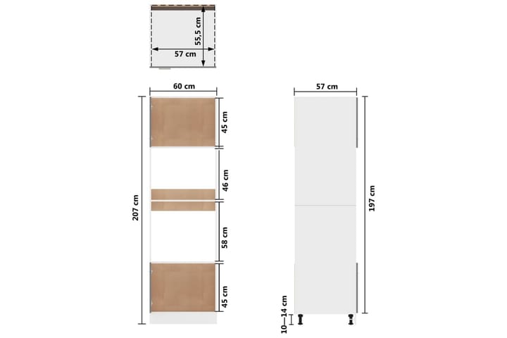 Mikroaaltouunin kaappi korkeakiilto valk. 60x57x207 cm - Valkoinen - Keittiökaappi - Säilytyskaappi