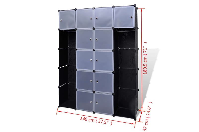 Moduulikaappi 14 lokeroa 37x146x180,5 cm musta ja valkoinen - Musta - Säilytys - Kaappi - Säilytyskaappi