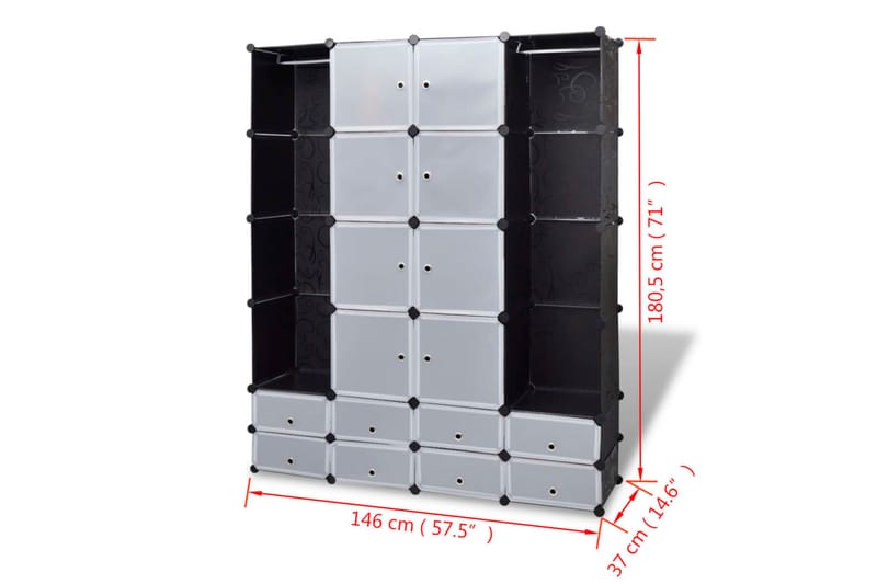 Moduulikaappi 18 lokeroa 37x146x180,5 cm musta ja valkoinen - Musta - Säilytys - Kaappi - Säilytyskaappi