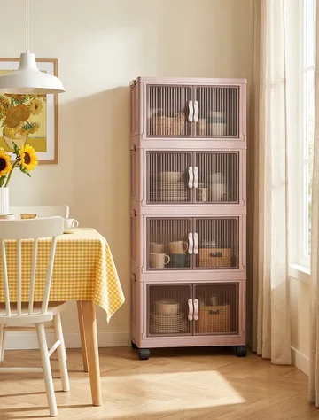 Monikäyttöinen kaappi Hanah Home Lavine 127 (56 x 127 x 56 cm) Puuteri - Säilytys - Kaappi - Säilytyskaappi