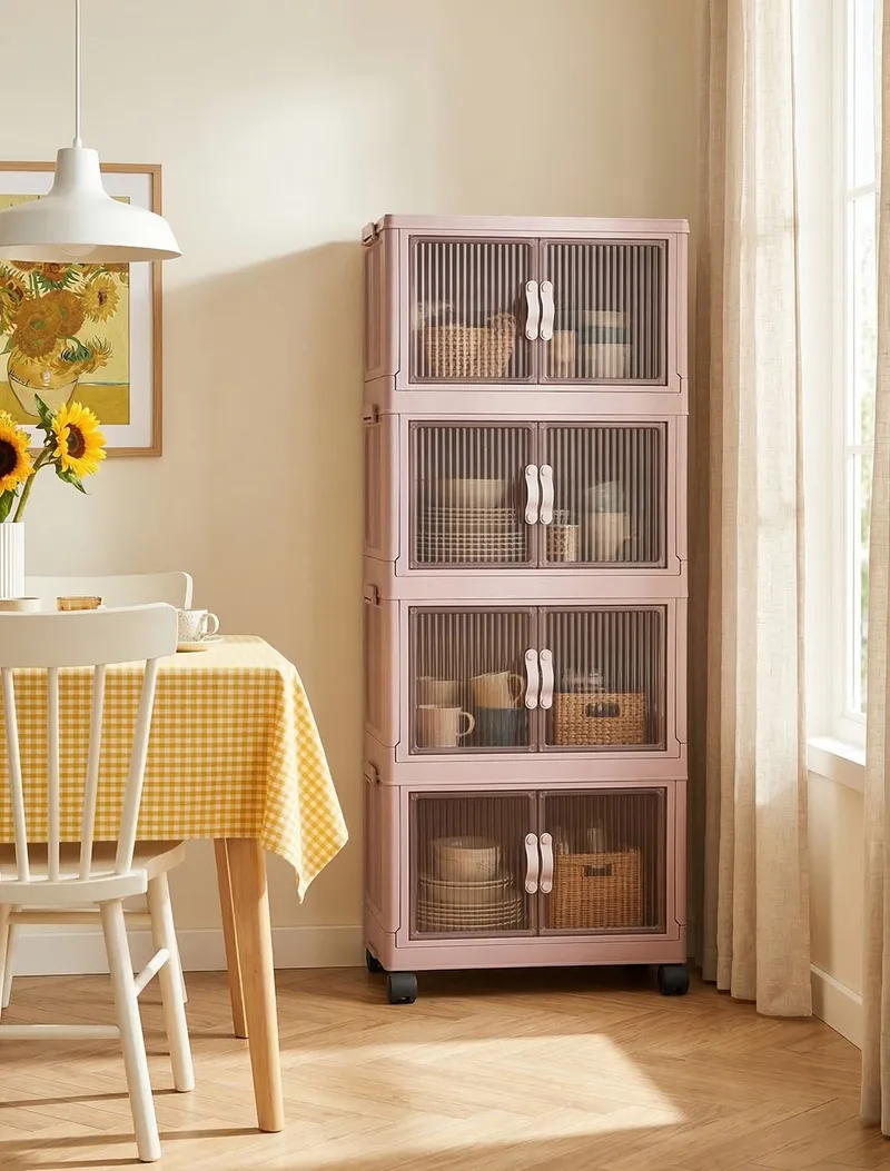 Monikäyttöinen kaappi Hanah Home Lavine 127 (56 x 127 x 56 cm) Puuteri - Säilytys - Kaappi - Säilytyskaappi