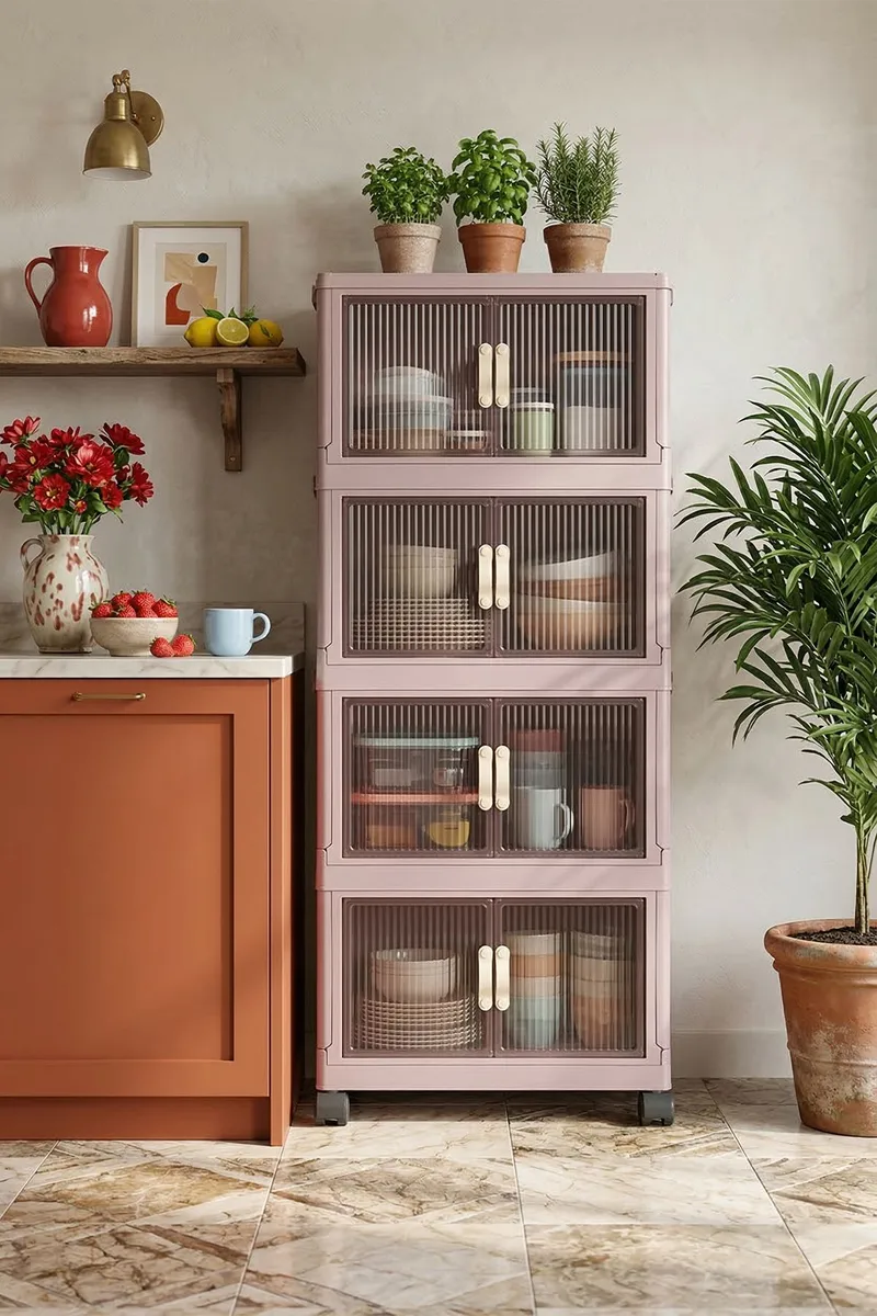 Monikäyttöinen kaappi Hanah Home Lavine 127 (56 x 127 x 56 cm) Puuteri - Säilytys - Kaappi - Säilytyskaappi