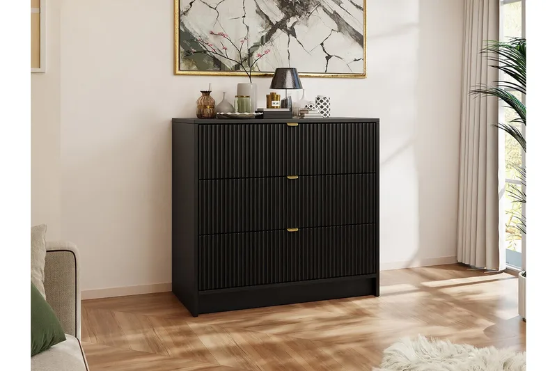 Novaj Korkea lipasto 80x40x75 cm puusta säilytyslaatikoin - musta - Säilytys - Kaappi - Säilytyskaappi