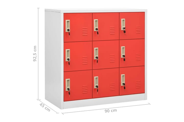 Pukukaappi vaaleanharmaa ja punainen 90x45x92,5 cm teräs - Säilytyskaappi - Pukukaappi